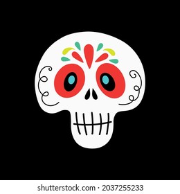 Vector sticker of funny colorful cartoon skull for Halloween celebration concept designs