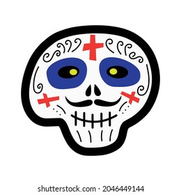 Vector sticker of funny colorful cartoon skull for Halloween celebration concept designs