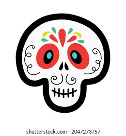 Vector sticker of funny colorful cartoon skull for Halloween celebration concept designs