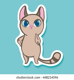 Vector sticker with funny emotion cat. Thinking Don't know what to do.