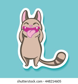 Vector sticker with funny emotion cat on bright background. Cartoon fooling Fool Laughing doodle