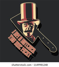 Vector Sticker Gentleman in a Cylinder Hat and Butcher's Knife