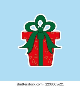 Sticker vectorial de regalo. Feliz Navidad y feliz Año Nuevo. Ilustración de estilo plano.