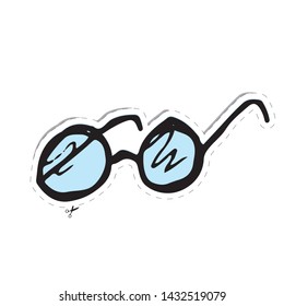 vector sticker with glasses isolated on white background