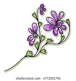 Vector sticker hand drawn doodle cartoon bright decorative flowers Isolated on a white background, for design of books, cards, tattoo, body painting element, decoration of objects, toys.