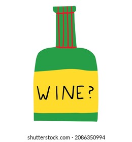 vector sticker hand drawn - vibrant bottle of wine. Alcohol in a glass bottle. Tattoo template. Element for bar, pub, restaurant