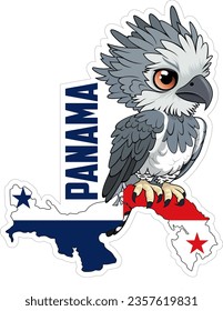 Vector sticker with a harpy eagle and the Panama map