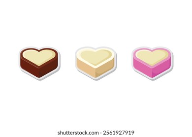 vector sticker heart cake chocolate, strawberry and vanilla flavors