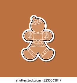 vector sticker icon illustration of Gingerbread man holiday biscuit
