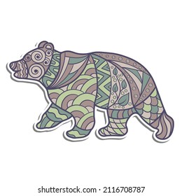 Ilustración de pegatinas vectoriales con un oso con patrones abstractos de estilo étnico