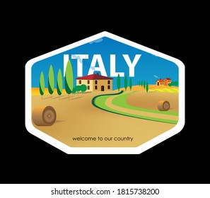 Vector sticker with the image of the Italian landscape. For use in decoration