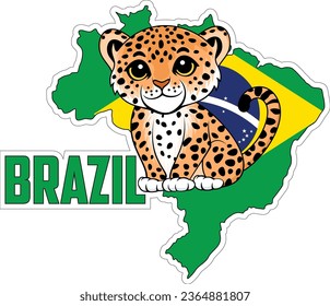 Vector sticker with jaguar and Brazil map