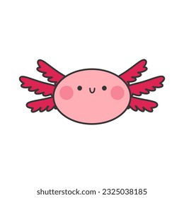 Vector sticker kawaii axolotl. Cute vector character drawn in a flat style. Cartoon cheerful smiling character.