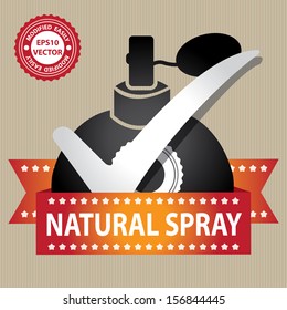 Vector : Sticker, Label or Badge For Product Information or Product Ingredient Present By Black Glossy Style Natural Spray Perfume Bottle Sign With Check Mark in Brown Background 