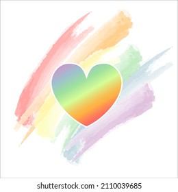 Vector sticker, label or icon on LGBT topic using rainbow heart and rainbow paints on white background for illustration of lgbt love concept. Vector illustration of gay community pride concept