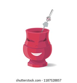 Vector Sticker of Laughing Mate with Closed Eyes. Cartoon Illustration of Hot Beverage. Emoji for Chat, Social Networks and etc