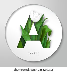 Vector sticker with letter A of white tulip flower