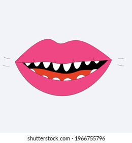 vector sticker lips teeth and tongue. Punk mouth. Funky and groove feminine lips in 60s and 70s style. Bizarre is a quirky mouth. A cheeky hippie face. Screaming at the festival.Tattoo template