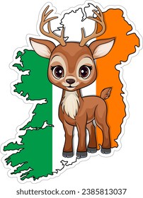 Vector sticker with map of Ireland and Red Deer