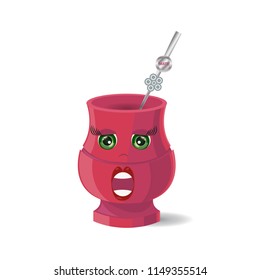 Vector Sticker of Mate in Shock. Cartoon Illustration of Hot Beverage. Emoji for Messangers, Chat, Social Networks and etc