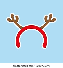 Vector sticker of  New Year hoop with deer antlers. Merry Christmas and happy New Year. Illustration in flat style.