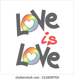 Vector sticker on LGBT topic using trendy lettering text design and concept of lgbt love expressed in colorful rainbow design on white background. Vector illustration of gay community pride concept