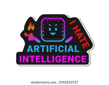 Vector sticker on the theme of AI with the text I hate artificial intelligence