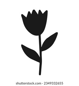 Vector sticker of one dark gray tulip or bell flower isolated on a white background