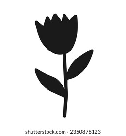 A Vector sticker of one dark gray tulip or bell flower isolated on a white background