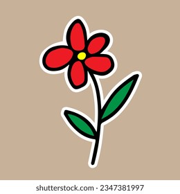 Vektoraufkleber mit einer roten Blume einzeln auf beigem Hintergrund