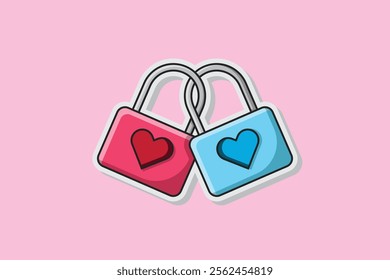 vector sticker padlock with love shaped keyhole in pink background