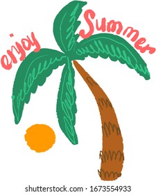 Vector sticker and / or sticker palm tree with the sun with the inscription "Enjoy the summer"