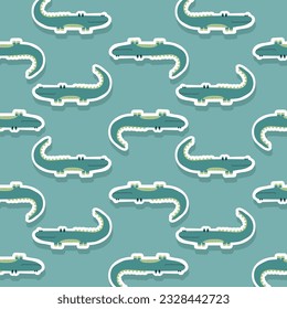 Vector sticker pattern with crocodile.Tropical jungle cartoon creatures.Pastel animals background.Cute natural pattern for fabric, childrens clothing,textiles,wrapping paper.