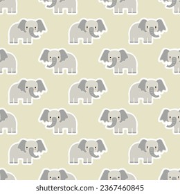 Vector sticker pattern with elephant.Tropical jungle cartoon creatures.Pastel animals background.Cute natural pattern for fabric, childrens clothing,textiles,wrapping paper.