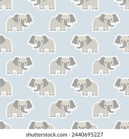 Vector sticker pattern with elephant.Tropical jungle cartoon creatures.Pastel animals background.Cute natural pattern for fabric, childrens clothing,textiles,wrapping paper.