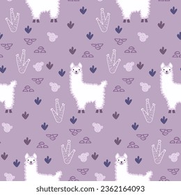 Vector sticker pattern with llama.Tropical jungle cartoon creatures.Pastel animals background.Cute natural pattern for fabric, childrens clothing,textiles,wrapping paper.