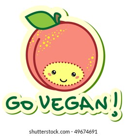 vector sticker peach "go vegan"
