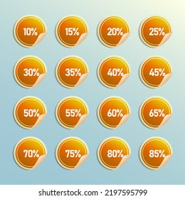 Vector sticker percent in 10% to 80%