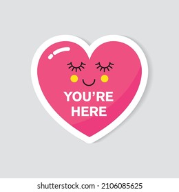 Vector sticker pink heart with a cute face. A symbol of love and Valentines Day.