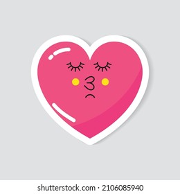 El corazón rosado de la pegatina del vector con una cara linda. Símbolo de amor y Día de San Valentín.