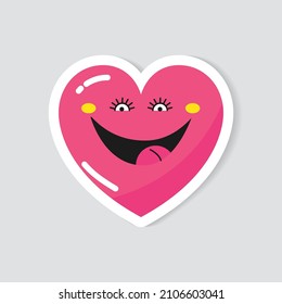 El corazón rosado de la pegatina del vector con una cara linda. Símbolo de amor y Día de San Valentín.