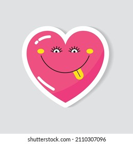 Vector sticker pink heart with a cute face. A symbol of love and Valentines Day.