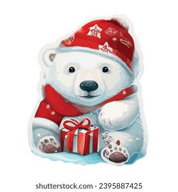 Vektoraufkleber eines Eisbären mit Weihnachtsmütze