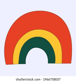 vector sticker rainbow. Funky and psychedelic style. Hippie element for patterns and design. Multi-colored isolated shapes and stripes. Rainbow template for tattoo. Childish boho hand drawn style