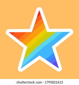 Vector sticker rainbow star on a beige background.Badge, sticker, company logo, sticker, stripe, printing on fabric, clothes, bags.Gender orientation, LGBTQ sexual orientation