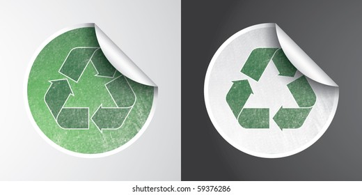 Vector sticker with recycle logo and grunge effect, fully editable - grunge effect made with opacity mask