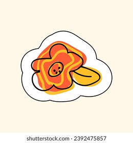Vector Sticker Of Red Flower Isolated On A Beige Background. Sketch for printing on children's products, posters, fabric, wallpaper. Vector illustration