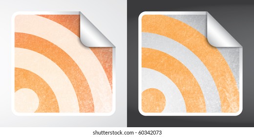 Vector sticker with RSS feed theme. Grunge effect on sticker. Fully editable, grunge effect made with opacity mask.