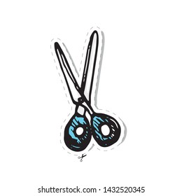 vector sticker with scissors isolated on white background