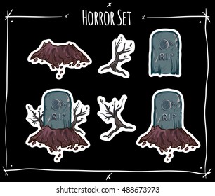 Vector sticker set with grave tomb for halloween